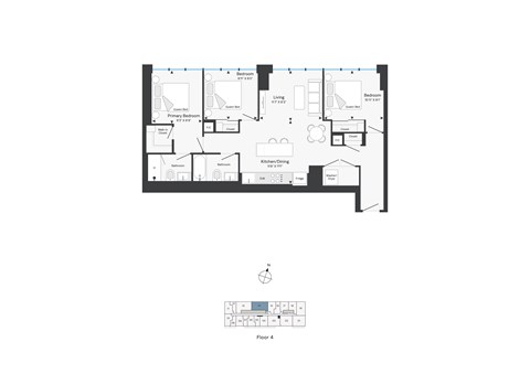 Floor plan for 3 beds, 2 baths, 1041 sqft